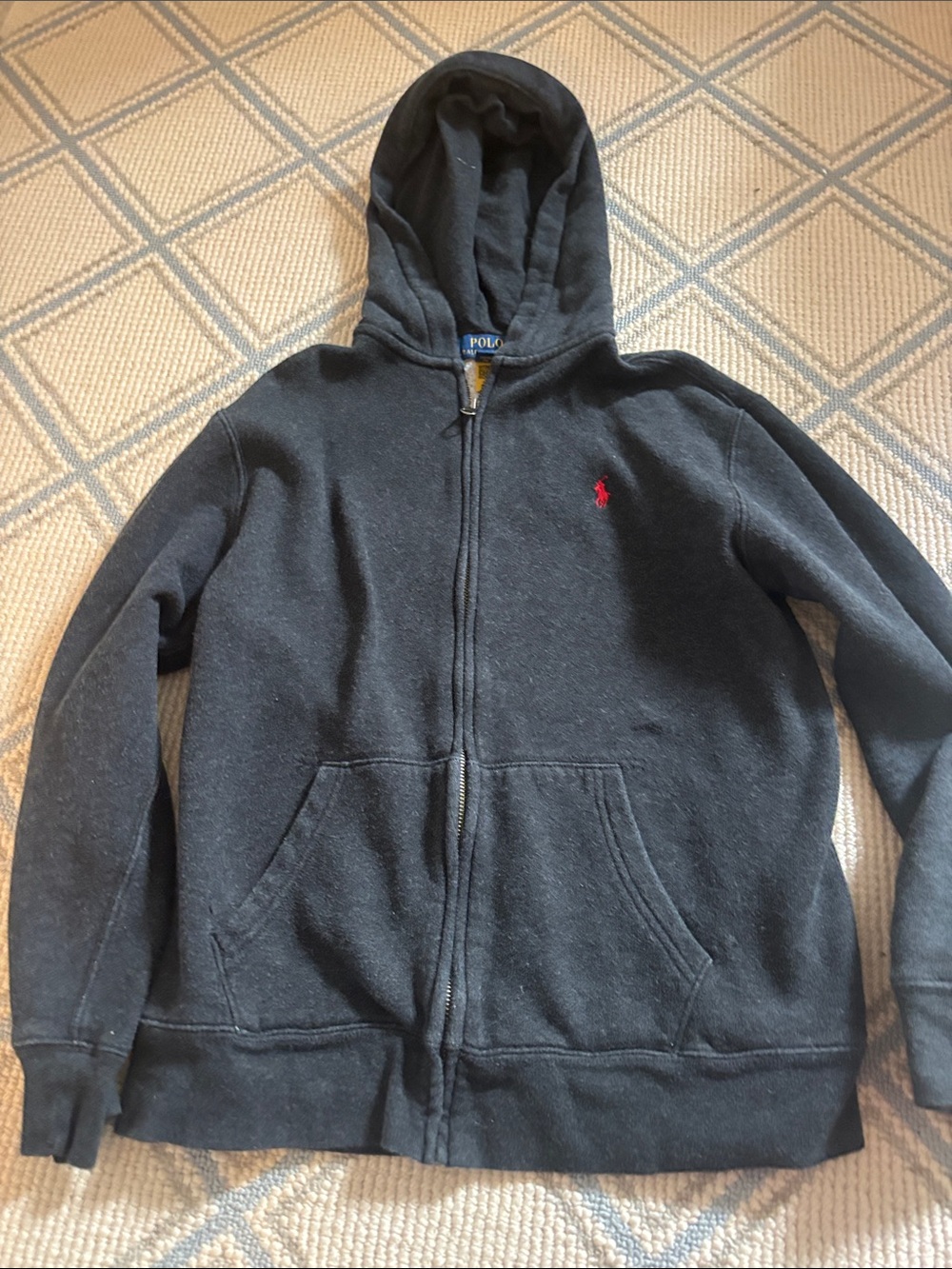 EUC Polo by Ralph Lauren Charcoal Gray Hoodie with Navy Label Sz 18-20